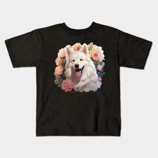 Cottagecore Cute Samoyed Floral Dog Lovers Kids T-Shirt